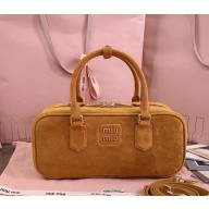 Miu Miu Arcadie matelassé suede bag 5BB148 Cognac 2024