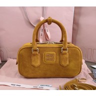 Miu Miu Arcadie Matelassé suede bag 5BB142 Cognac 2024