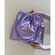 CHANEL 22 small Handbag Metallic Calfskin & Silver-Tone Metal AS3260 Lilac 2025 (ORIGINAL QUALITY) 