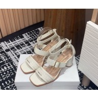 DIOR Dway Heeled Sandal white Calfskin and Embroidered Cotton heel 8cm 2025