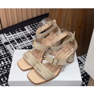 DIOR Dway Heeled Sandal Beige Calfskin and Embroidered Cotton heel 8cm 2025
