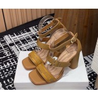DIOR Dway Heeled Sandal Brown Calfskin and Embroidered Cotton heel 10cm 2025