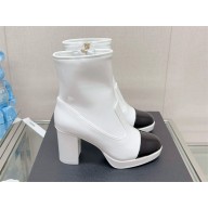 Chanel Heel 8.5cm shiny Calfskin Short Boots G45195 Black/white 2023