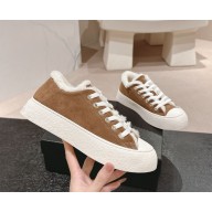 Chanel suede leather Platform Sneakers with shearling brown 1023-2024