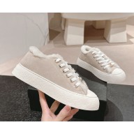Chanel suede leather Platform Sneakers with shearling grey 1023-2024