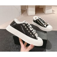 Chanel patent leather Platform Sneakers with shearling black 1023-2024