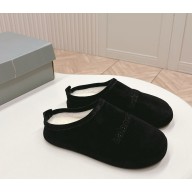 Balenciaga women's suede leather mules with shearling in black 2024