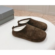 Balenciaga women's suede leather mules with shearling in grey 2024