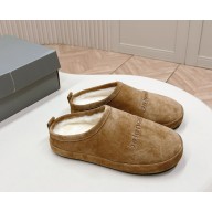 Balenciaga women's suede leather mules with shearling in beige 2024