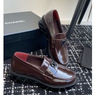chanel  CC Logo platform patent leather loafer in burgundy 2024