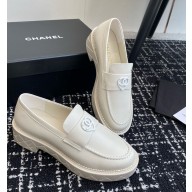 chanel  CC Logo platform leather loafer white 1022-2024