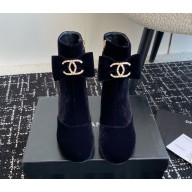 chanel suede leather CC logo ankle boots in balck 2024