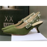 Dior Heel 6.5cm Khaki Embroidered Cotton J'Adior Slingback Pump 2023