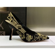 Dior Heel 9.5cm Black and Gold-Tone Velvet Embroidered J'Adior Slingback Pump 2023