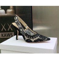 Dior Heel 9.5cm Black Transparent Mesh Embroidered with Dior Roses Motif J'Adior Slingback Pump 2023