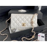chanel Lambskin, Strass & Gold-Tone Metal white Clutch with Chain AP4300 2024
