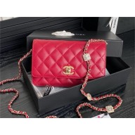 chanel Lambskin, Strass & Gold-Tone Metal red Clutch with Chain AP4300 2024