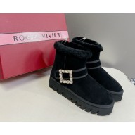 Roger vivier Viv' Winter shearling-trimmed suede leather boots in black 2024