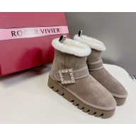 Roger vivier Viv' Winter shearling-trimmed suede leather boots in grey 2024