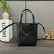 LOEWE Mini Puzzle Fold Tote in shiny calfskin 052322 black 2024