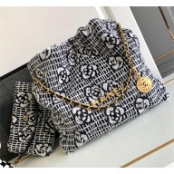 Chanel 22 Camellia Cashmere Jacquard Shopping Bag AS3260 Black/White 2023 