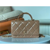 chanel Shiny Lambskin & Gold-Tone Metal nude pink Wallet on Chain 2024
