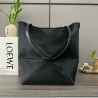 LOEWE Puzzle Fold Tote in black suede leather 052316 2024