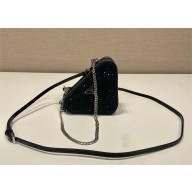 Prada Triangular embellished satin and leather mini-pouch 1NR015 black 2024