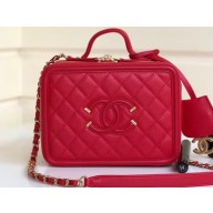 Chanel CC Filigree Grained Vanity Case Medium Bag A93343 Red