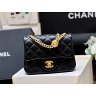 CHANEL SHEEPSKIN MINI CLASSIC FLAP BAG WITH A CAMELLIA AS4040 BLACK 2023(ORIGINAL QUALITY)