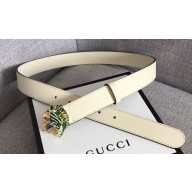 Gucci Width 3cm Leather Belt White with Tiger Head 2018