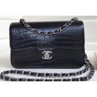 Chanel Croco Pattern Classic Flap Small Bag Black 2018