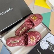 Chanel Heel 2cm Gold CC Logo Lambskin Quilting Mules G45014 Burgundy 2023