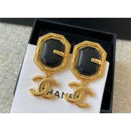 Chanel CC Buckle Dangle Earrings Black Leather Gold Hardware 2024