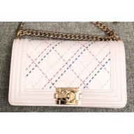 Chanel Thread Embroidered Boy Medium Flap Bag White 2018