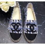 Chanel CC Logo Tweed Fabric Espadrilles G34436 Blue 2019