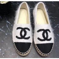 Chanel CC Logo Tweed Fabric Espadrilles G34436 White 2019