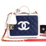 Chanel CC Filigree Grained Vanity Case Medium Bag A93343 Blue/White/Orange 2018