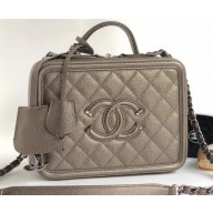 Chanel CC Filigree Grained Vanity Case Medium Bag A93343 Metallic Antique Silver