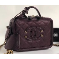 Chanel CC Filigree Grained Vanity Case Mini Bag A93342 Metallic Burgundy