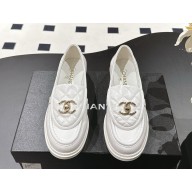 Chanel smooth sheepskin white with CC logo loafers  2024 