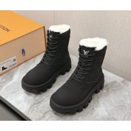 Louis Vuitton women/men platform with shearling combat boot in black 1126-2024