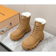 Louis Vuitton women/men platform with shearling combat boot in brown 1126-2024