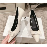 Celine women's patent leather pumps with bow in white heel 5cm 1127-2024