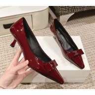 Celine women's patent leather pumps with bow in burgundy heel 5cm 1127-2024