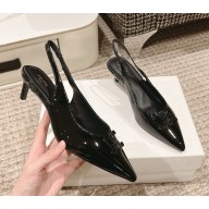 Celine women's patent leather slingback pumps in black heel 5cm 1127-2024