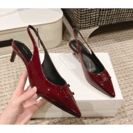 Celine women's patent leather slingback pumps in burgundy heel 5cm 1127-2024