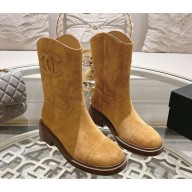 Chanel heel 4cm Suede Calfskin ankle Boots in yellow 1115-2024