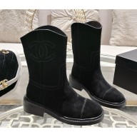 Chanel heel 4cm Suede Calfskin ankle Boots in black 1115-2024