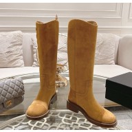 Chanel heel 4cm Suede Calfskin Knight boots in yellow 1115-2024